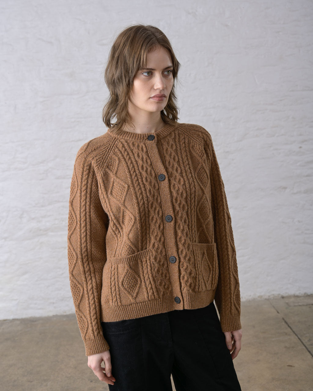 Derby Aran Cardigan in Almond