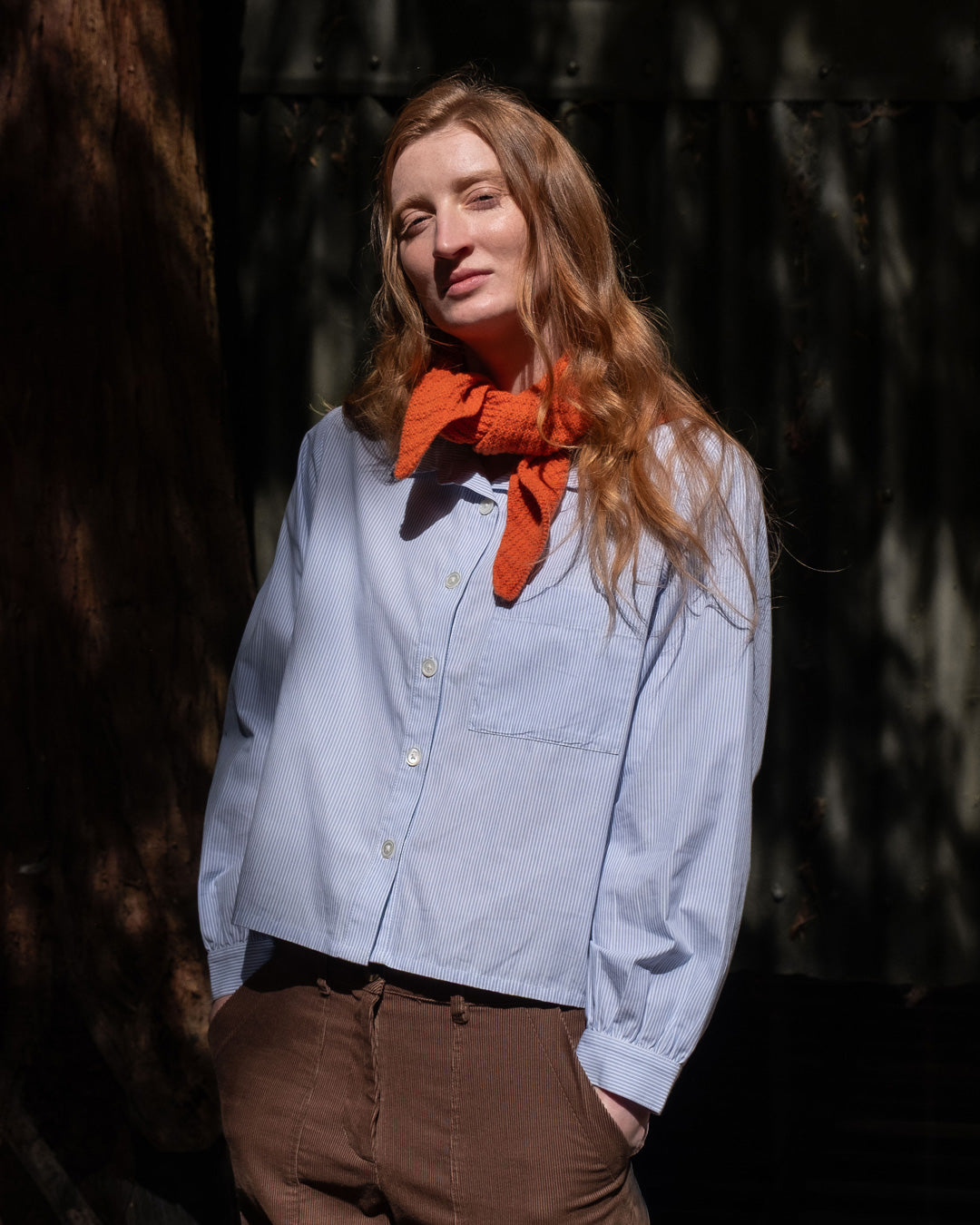 Ada Cropped Blouse in Blue Stripe