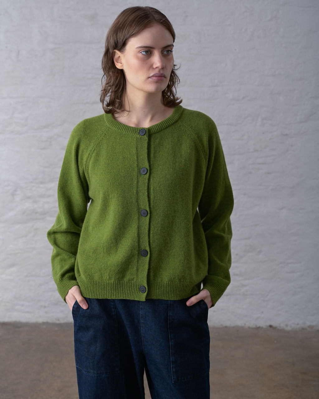 Lottie Aran Cardigan in Moss