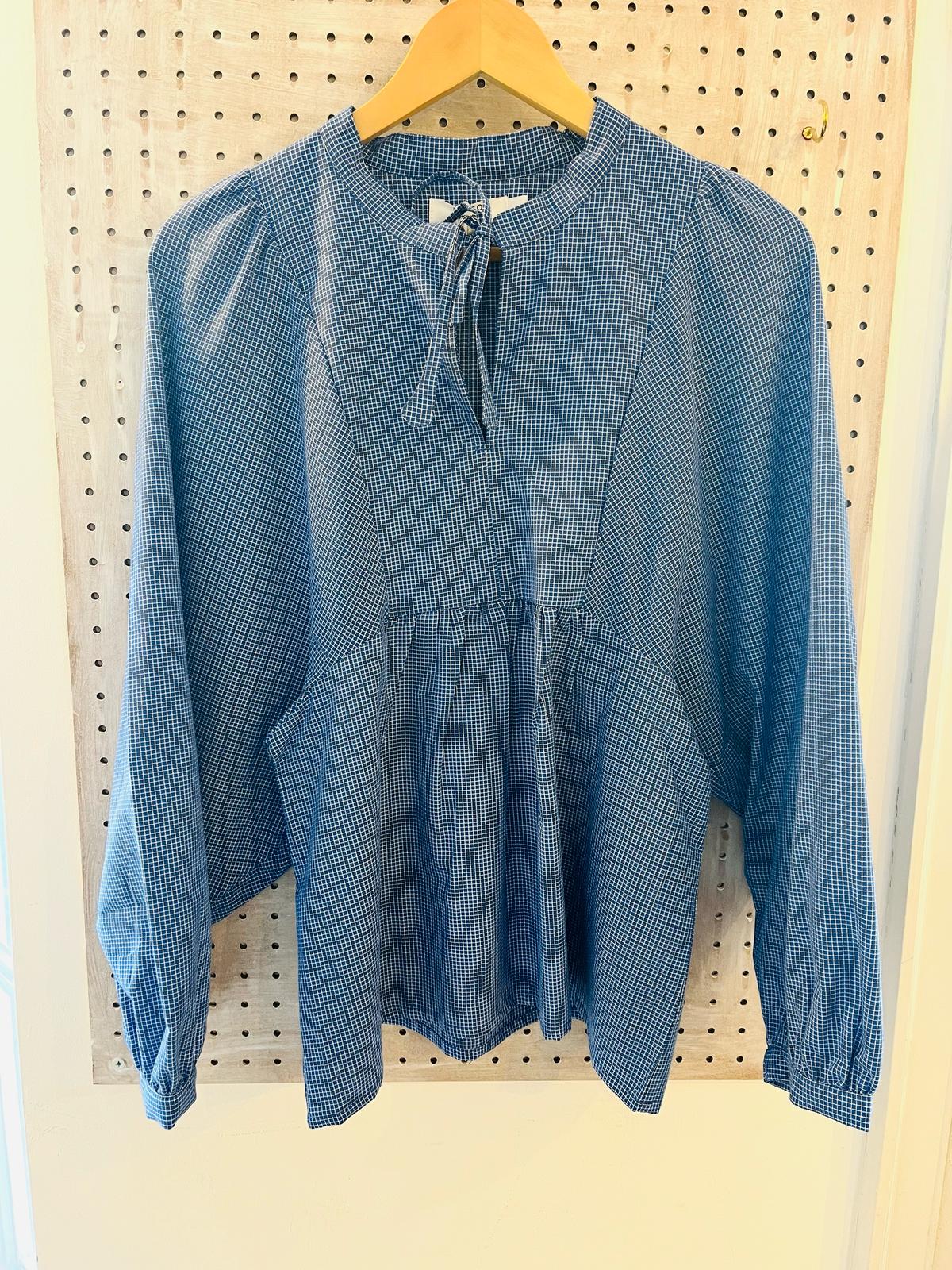 100% Organic Cotton Kasbah Shirt in Mid Blue and white check