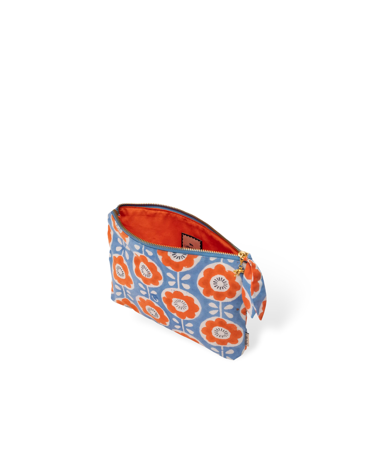 Hand Block Printed Organic Cotton Pouch - Folk Flower: Small