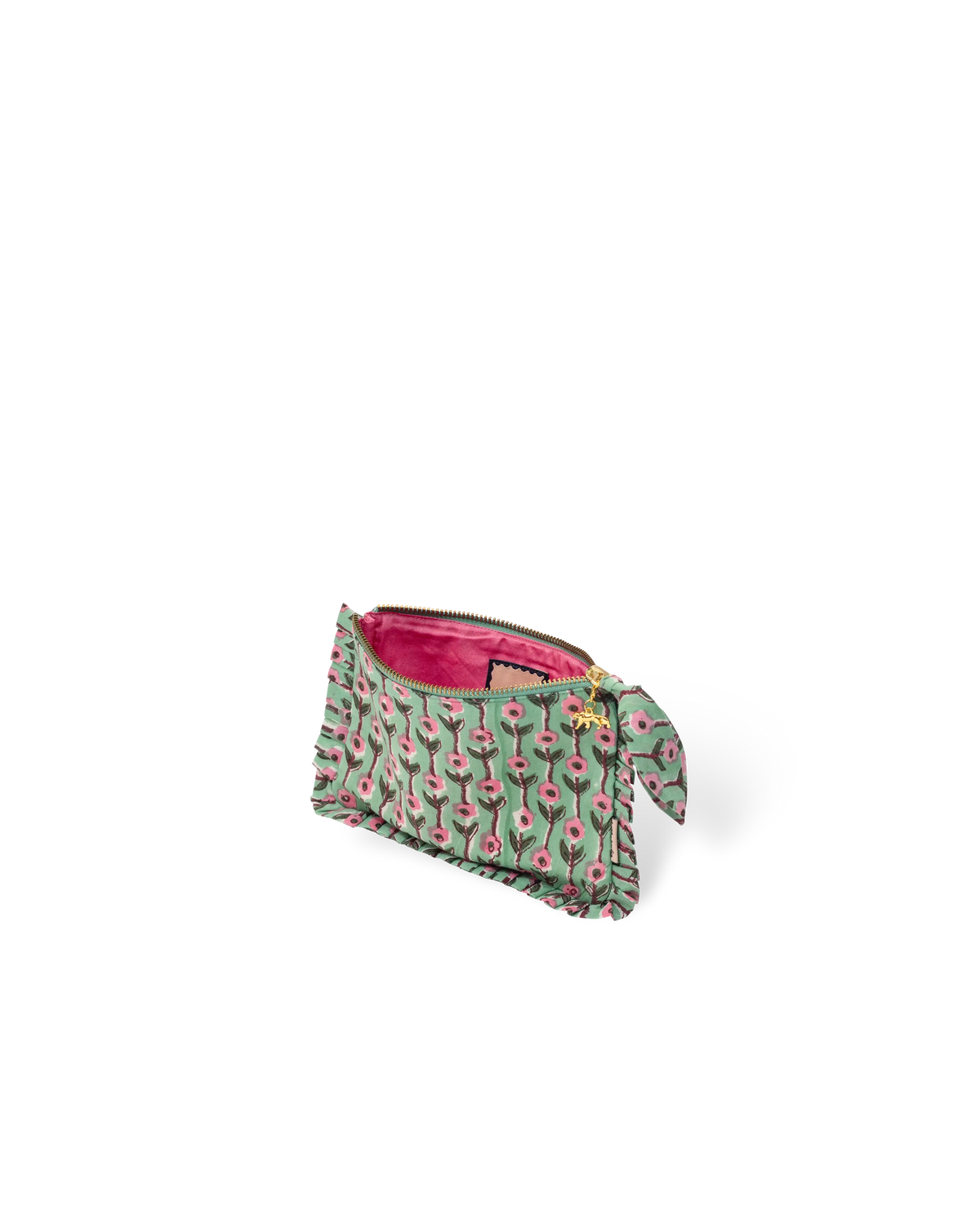 Hand Block Printed Organic Cotton Frill Pouch - Gulnaar Bel: Small