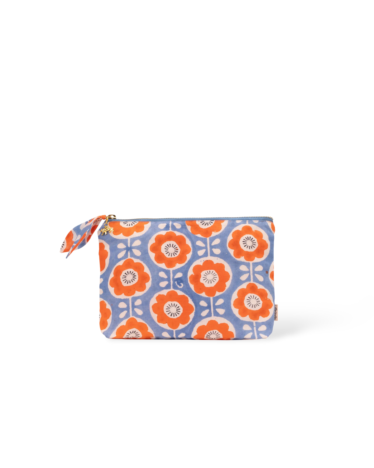 Hand Block Printed Organic Cotton Pouch - Folk Flower: Small