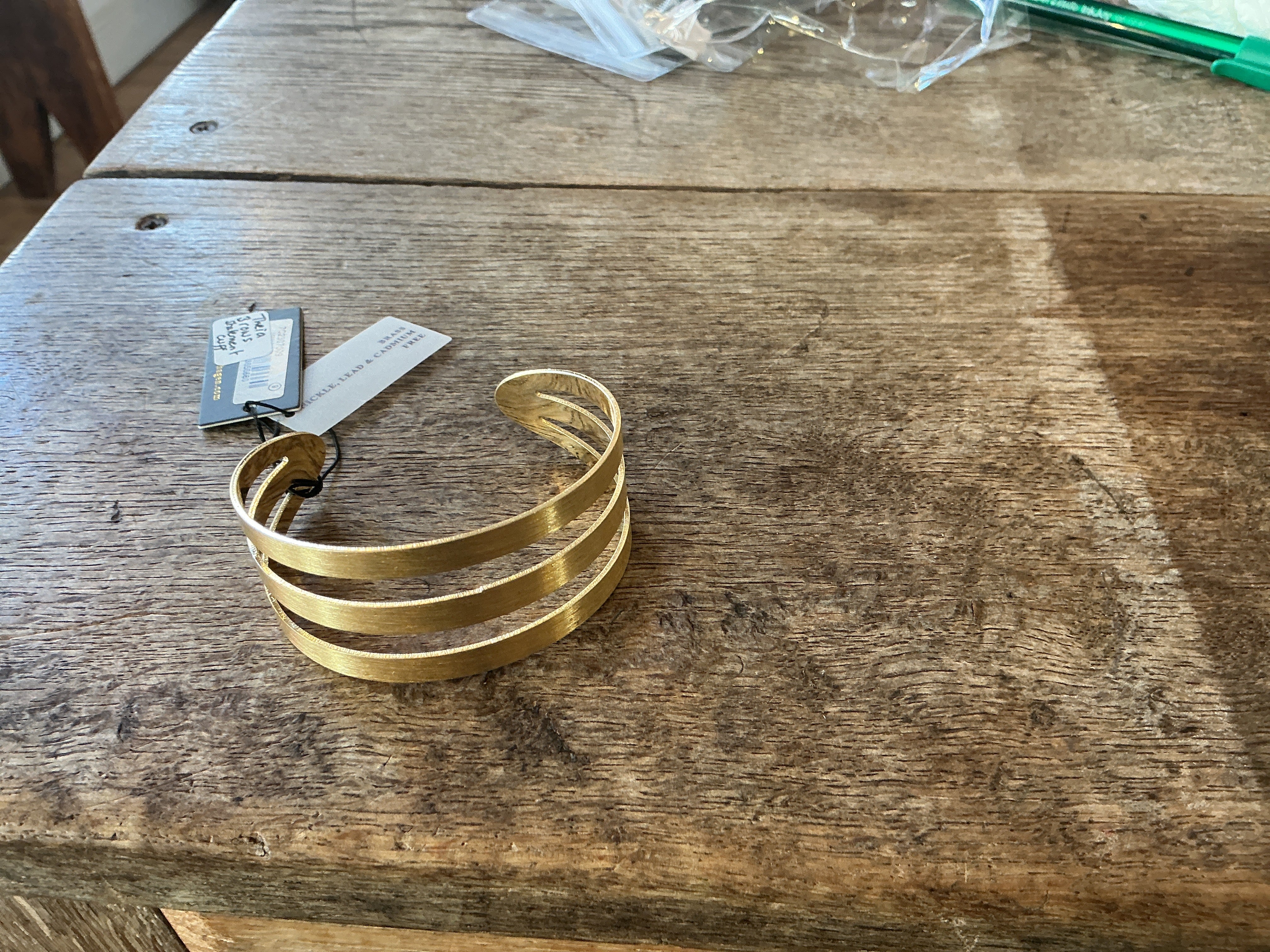Theia 3 Row Statement Cuff Bracelet in Gold Plate