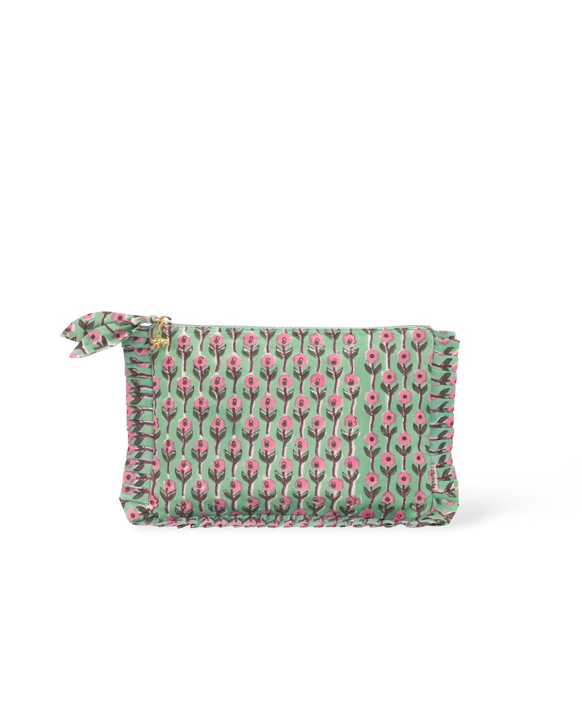 Hand Block Printed Organic Cotton Frill Pouch - Gulnaar Bel: Small