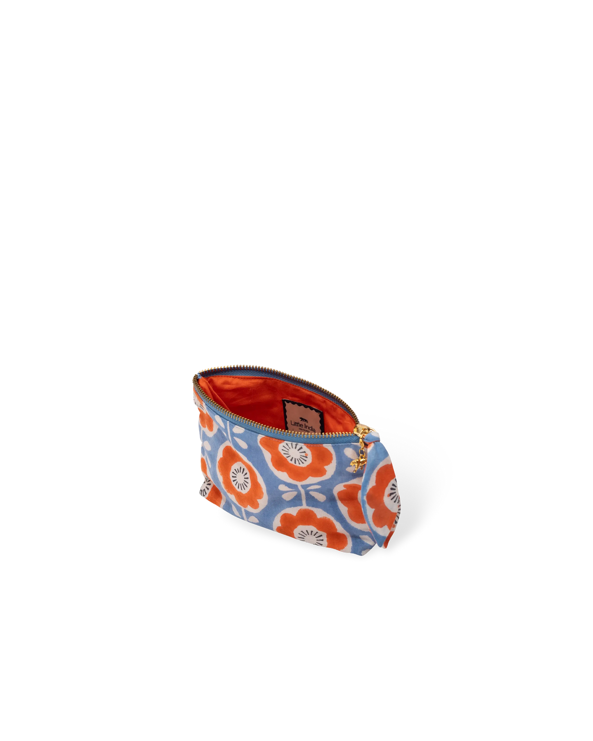 Hand Block Printed Organic Cotton Pouch - Folk Flower: Small