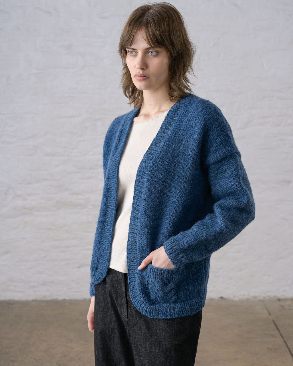 Grace Open Cardigan in Workwear blue