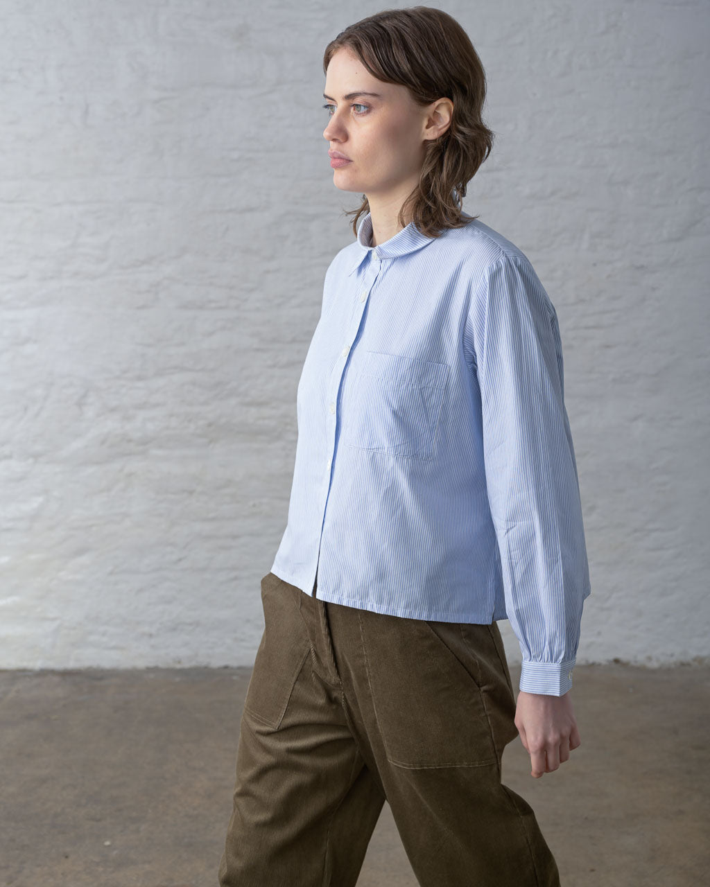 Ada Cropped Blouse in Blue Stripe