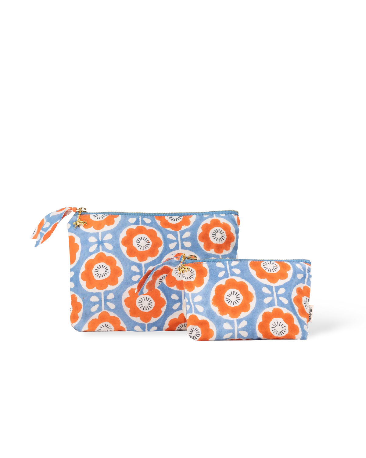 Hand Block Printed Organic Cotton Pouch - Folk Flower: Small