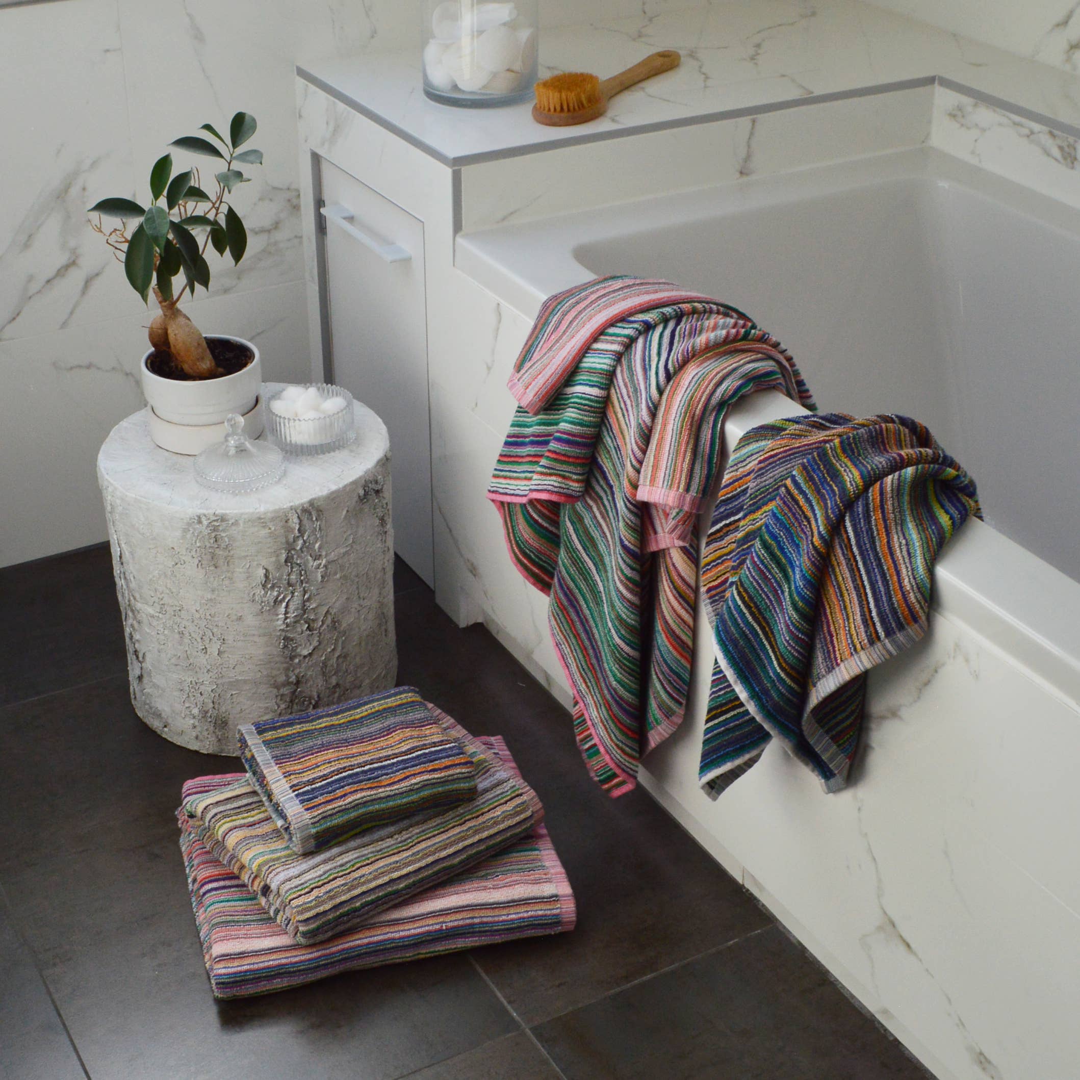 Recycled Cotton Towels - Striped, Lightweight Remnant Yarn: Bath Towel