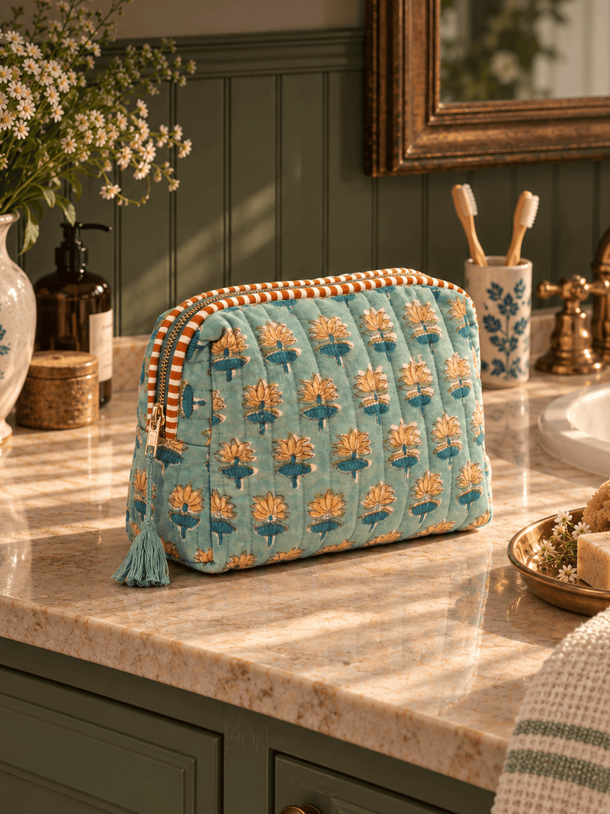 Hand Block Printed Quilted Wash Bag - Raj Kamal