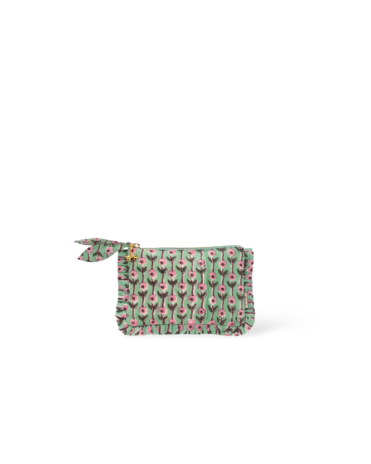Hand Block Printed Organic Cotton Frill Pouch - Gulnaar Bel: Small
