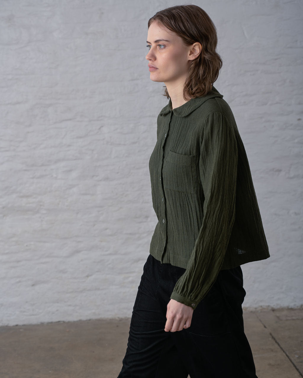 Jolene Casual Shirt in Green Pin Stripe
