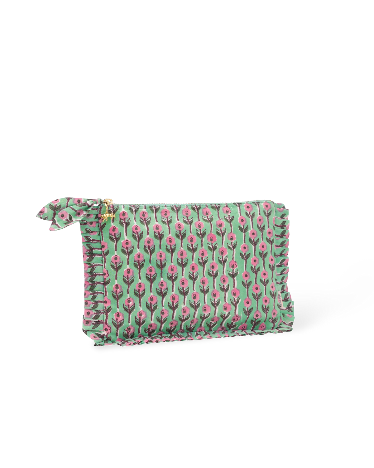 Hand Block Printed Organic Cotton Frill Pouch - Gulnaar Bel: Small