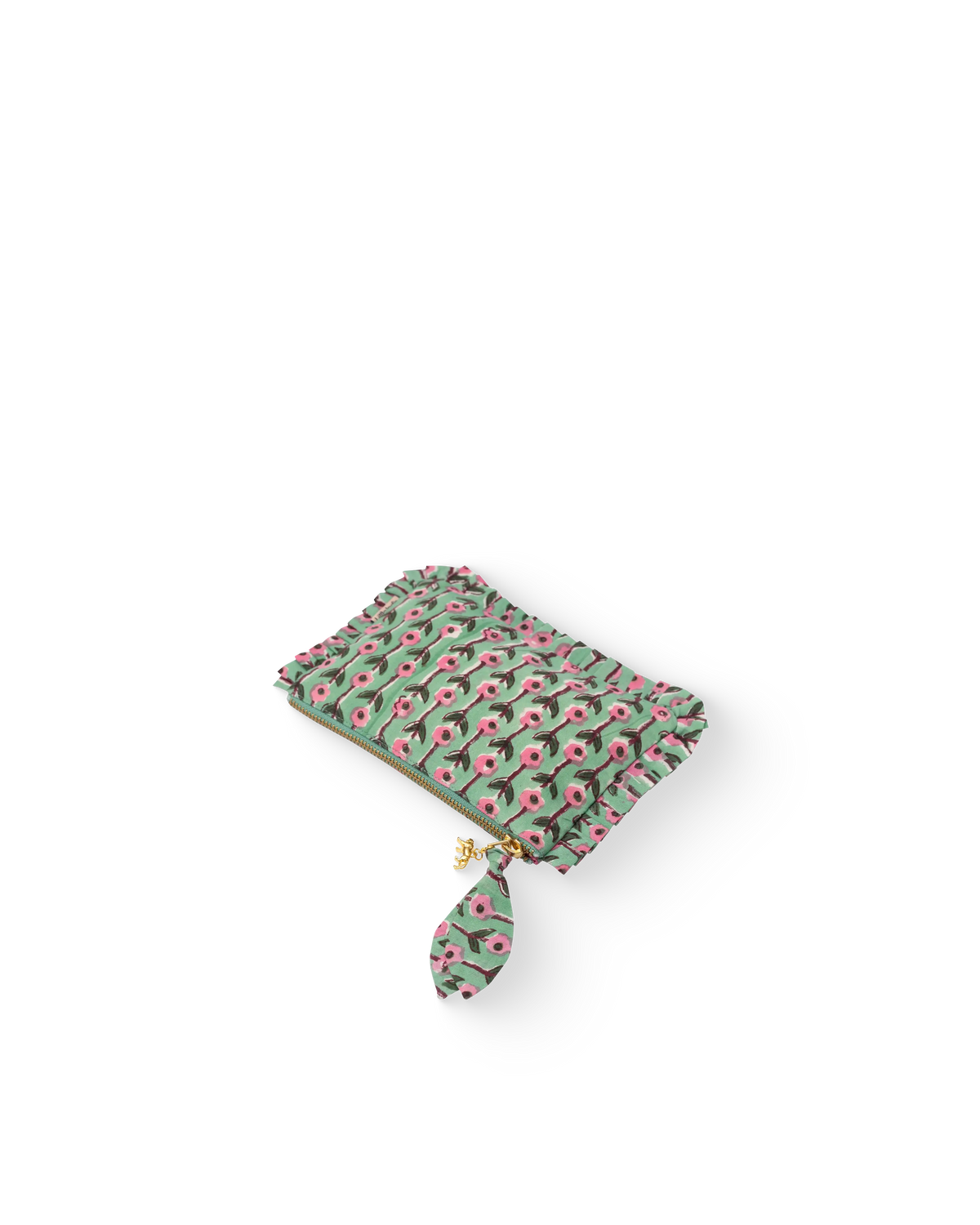 Hand Block Printed Organic Cotton Frill Pouch - Gulnaar Bel: Small