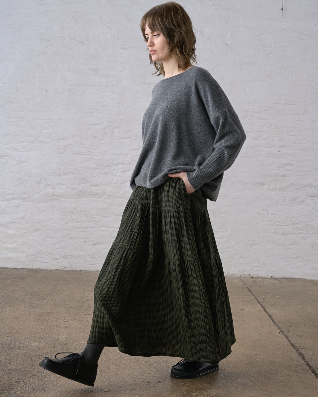 Cecile Tiered Skirt in Check Green