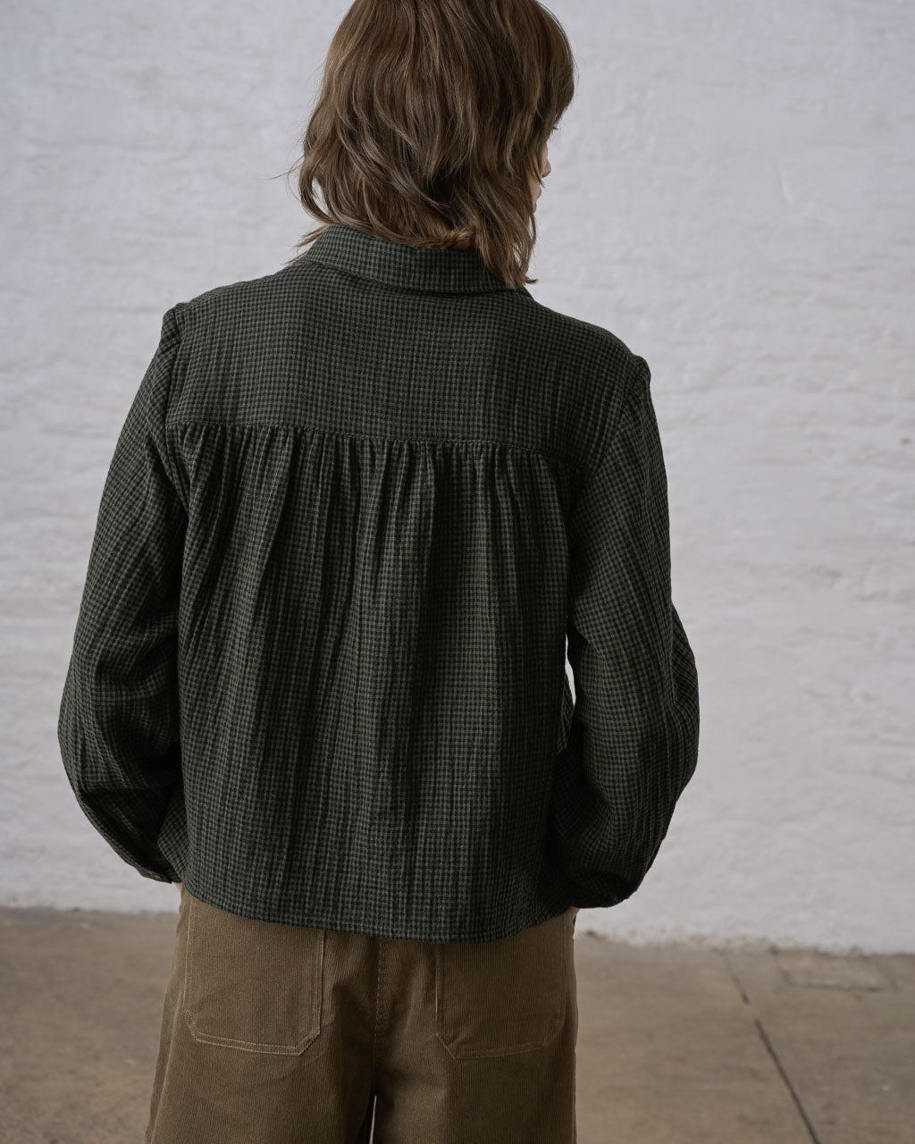 Ada Cropped Blouse in Little Green Check