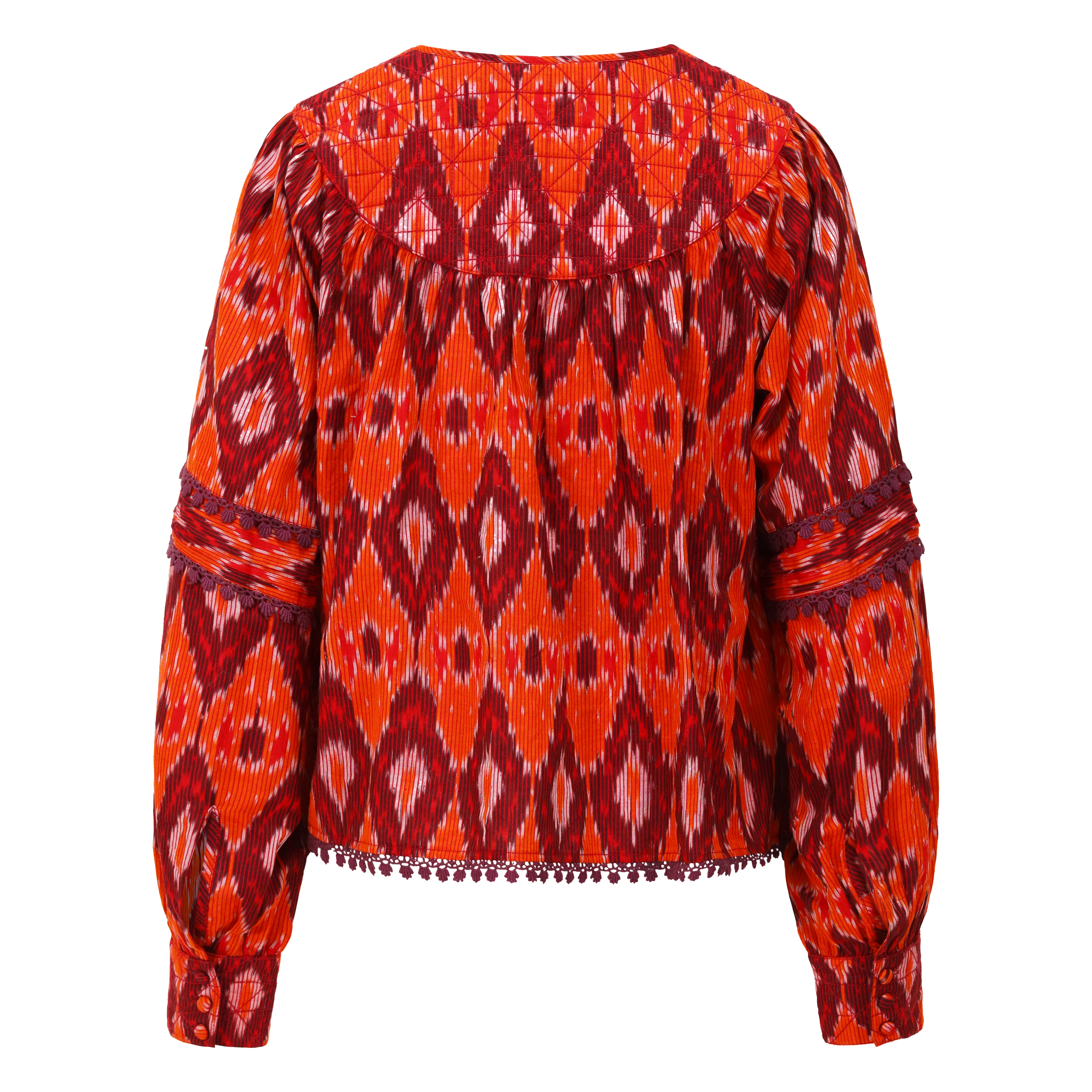 Averno 100% Cotton Quilted Yoke Blouse in Spice Diamond