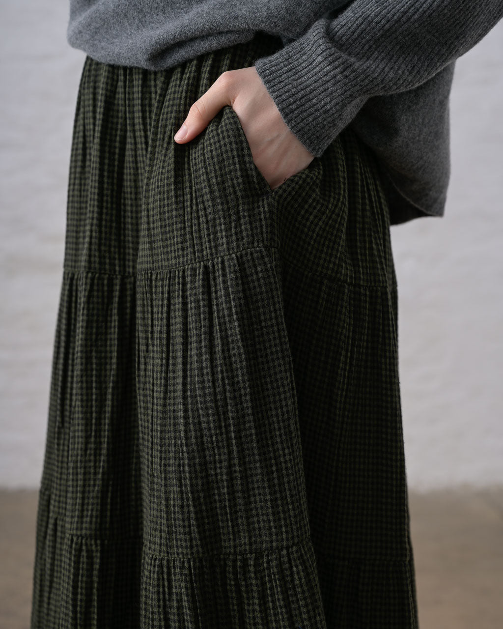 Cecile Tiered Skirt in Check Green