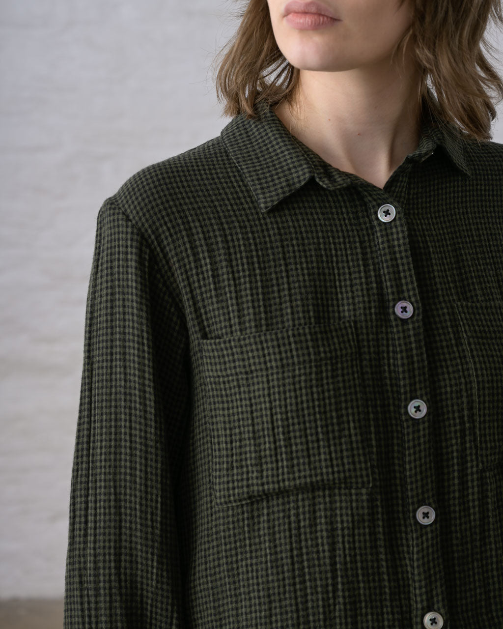 Ada Cropped Blouse in Little Green Check