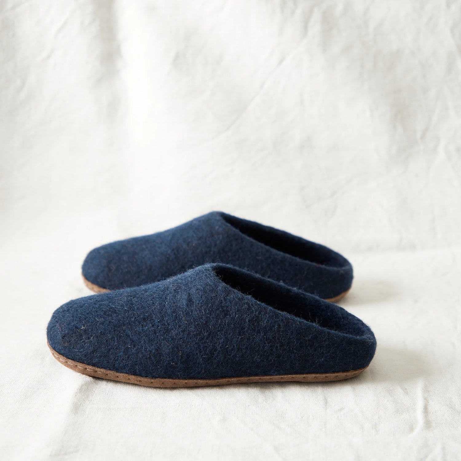 100% Wool Hand Felted Slippers in Navy Blue - Main Image
