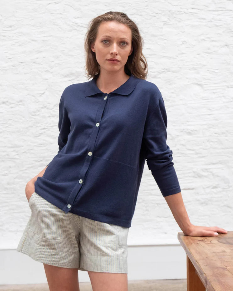100% Cotton Alba Cardigan in Indigo