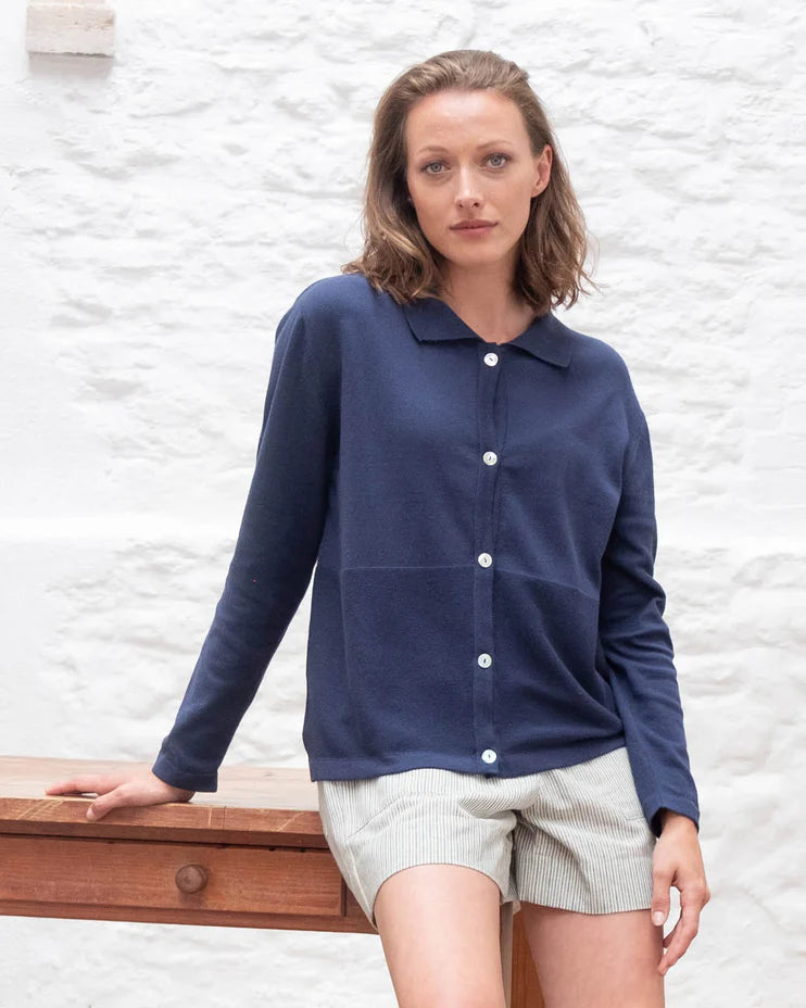 100% Cotton Alba Cardigan in Indigo