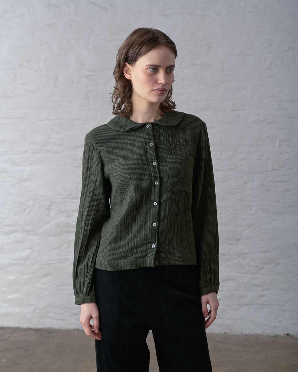 Jolene Casual Shirt in Green Pin Stripe