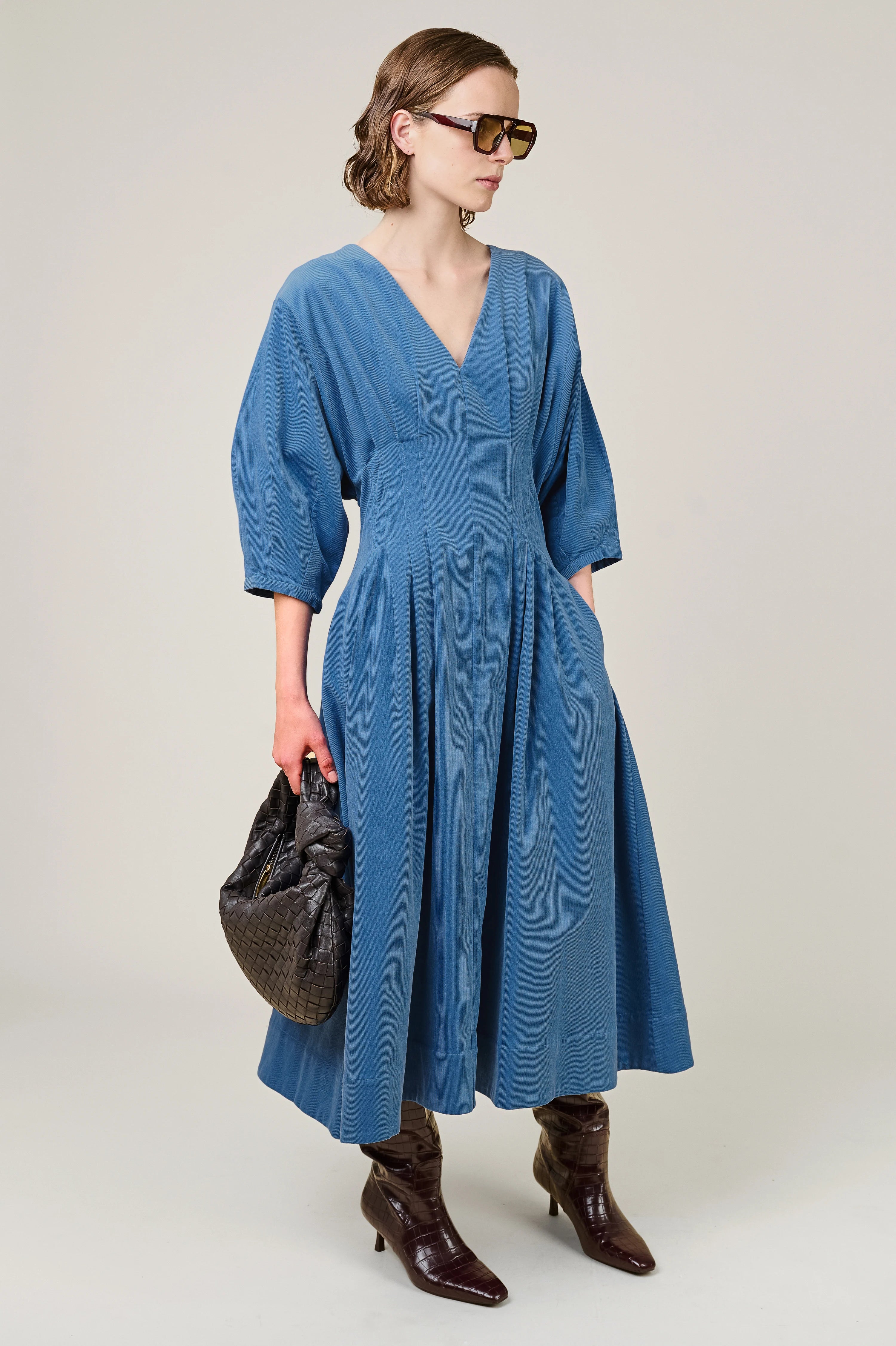 Novelle Needlecord Pleat Waist Dress