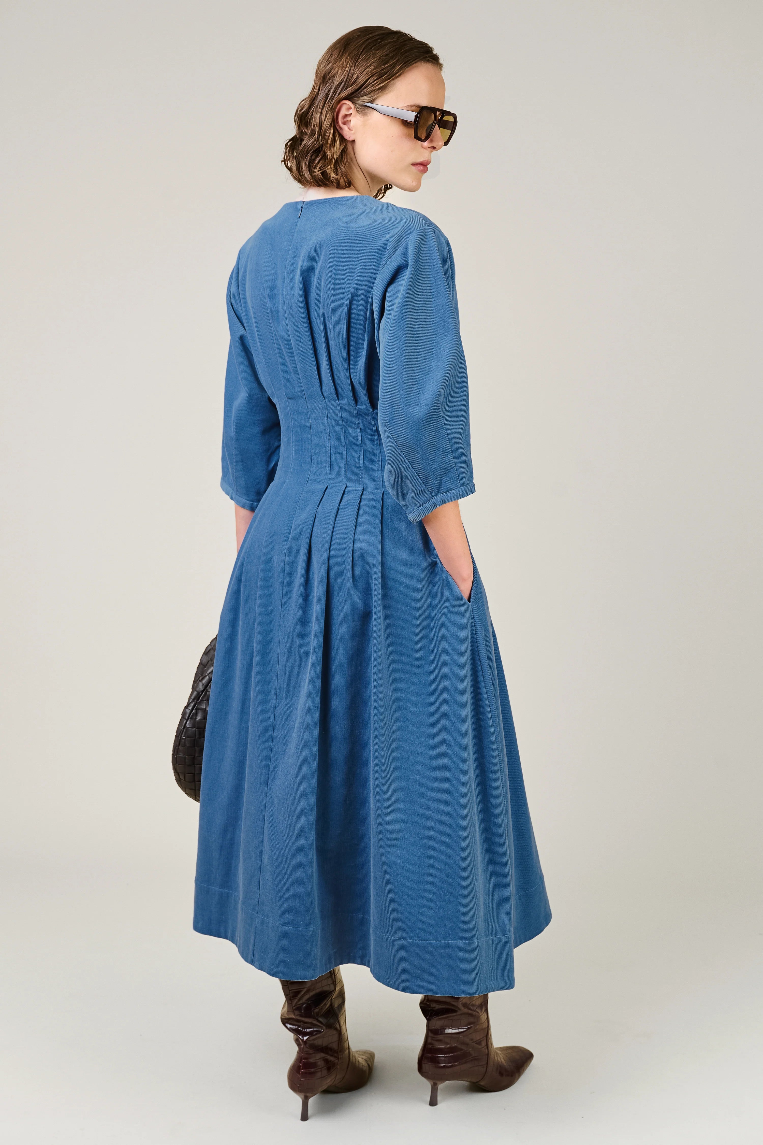 Novelle Needlecord Pleat Waist Dress