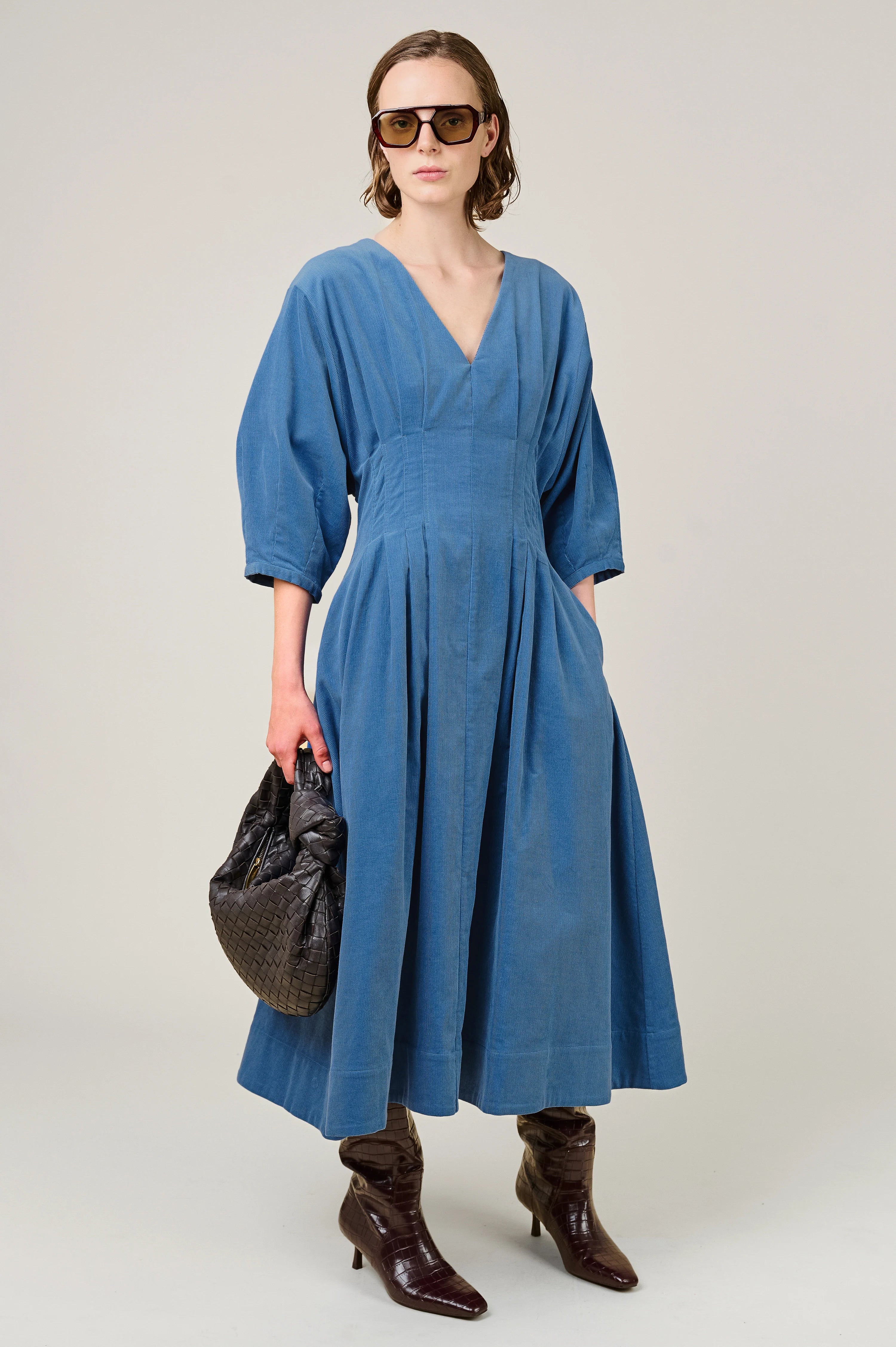 Novelle Needlecord Pleat Waist Dress