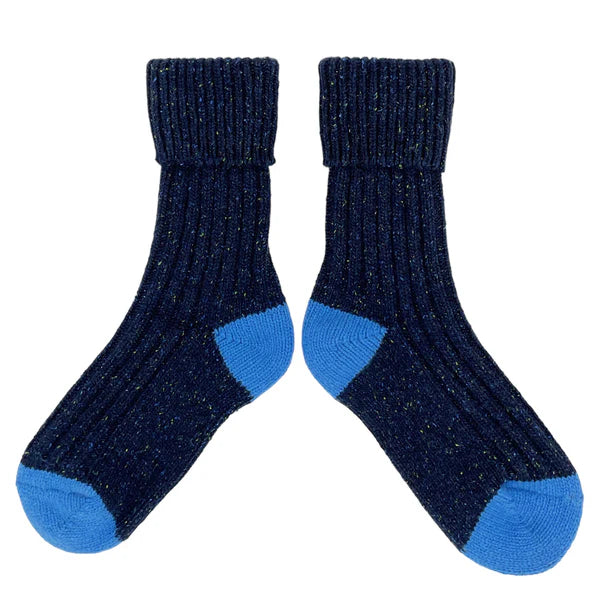 Lambswool and Silk Blend Unisex Socks in Navy and Bright Blue