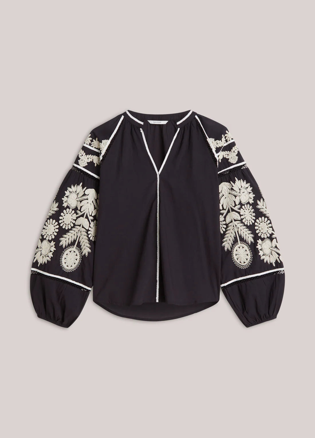 Cambric Cotton Embroidered Top Black