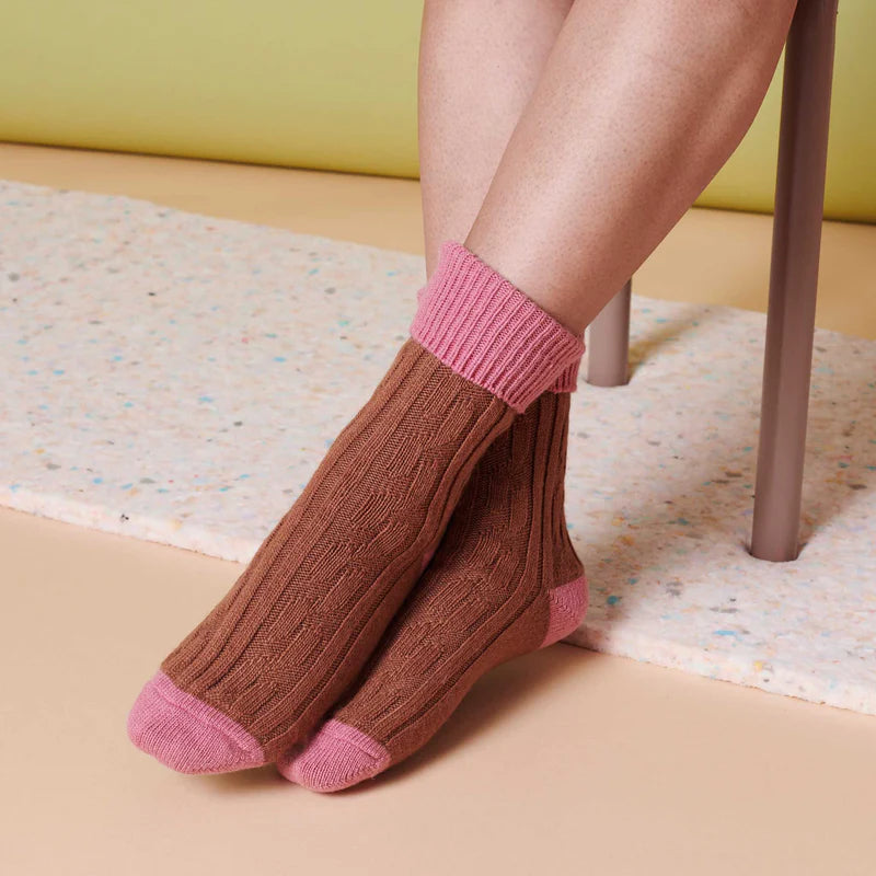 Cashmere Blend Socks in Copper and Dusky Pink