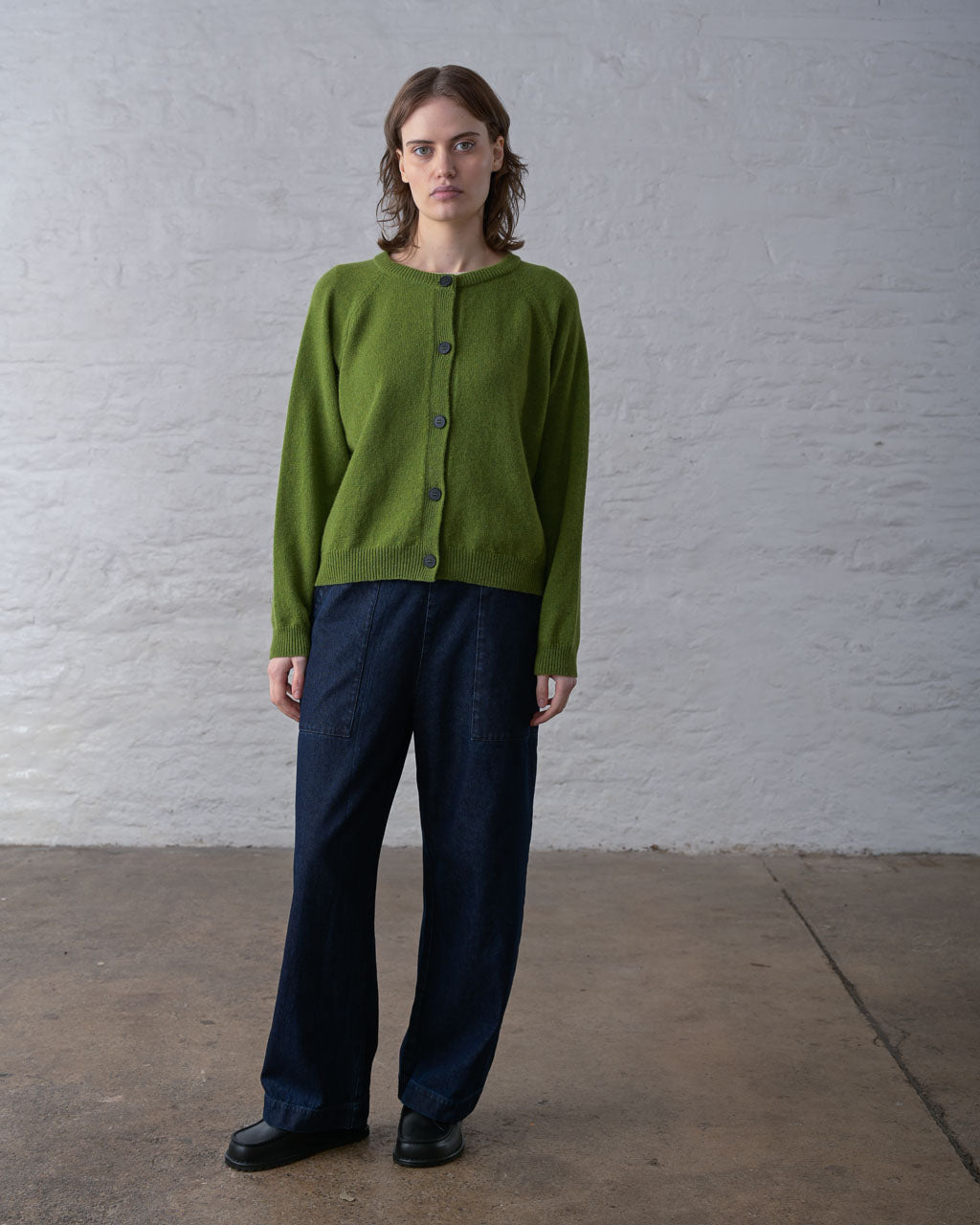 Lottie Aran Cardigan in Moss