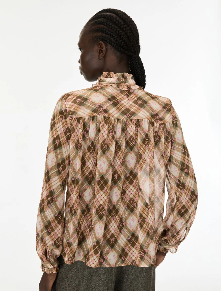 Edotto Check Blouse in Khaki Tartan