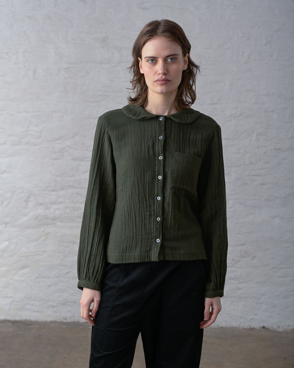 Jolene Casual Shirt in Green Pin Stripe