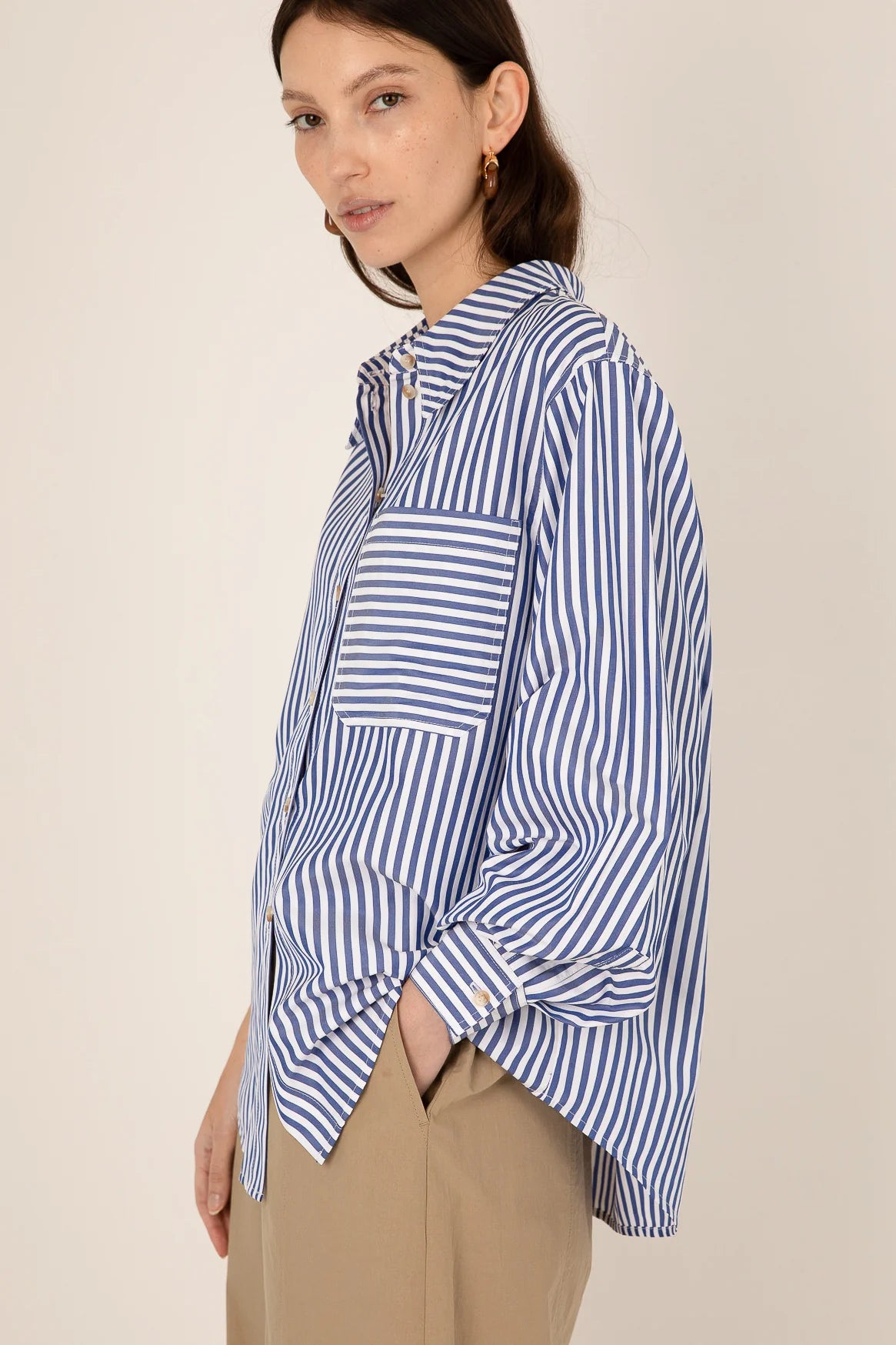 Tencel Ember Stripe Top in Blue and White