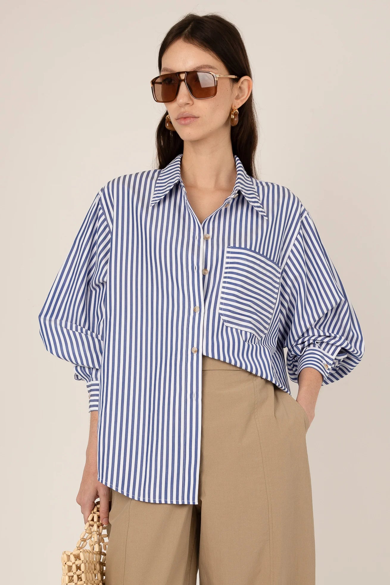 Tencel Ember Stripe Top in Blue and White