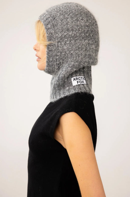 The Alpaca Balaclava Fitted Hood in Alpine Cloud Grey