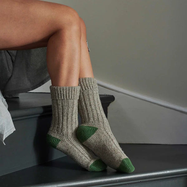 Lambswool and Silk Blend Unisex Socks in Green and Grey
