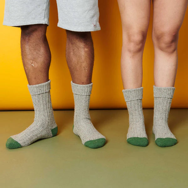 Lambswool and Silk Blend Unisex Socks in Green and Grey