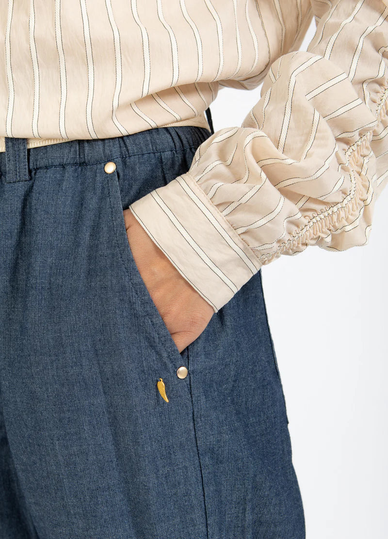 Shirt with Elastic on Sleeve - Vanilla/White Stripe