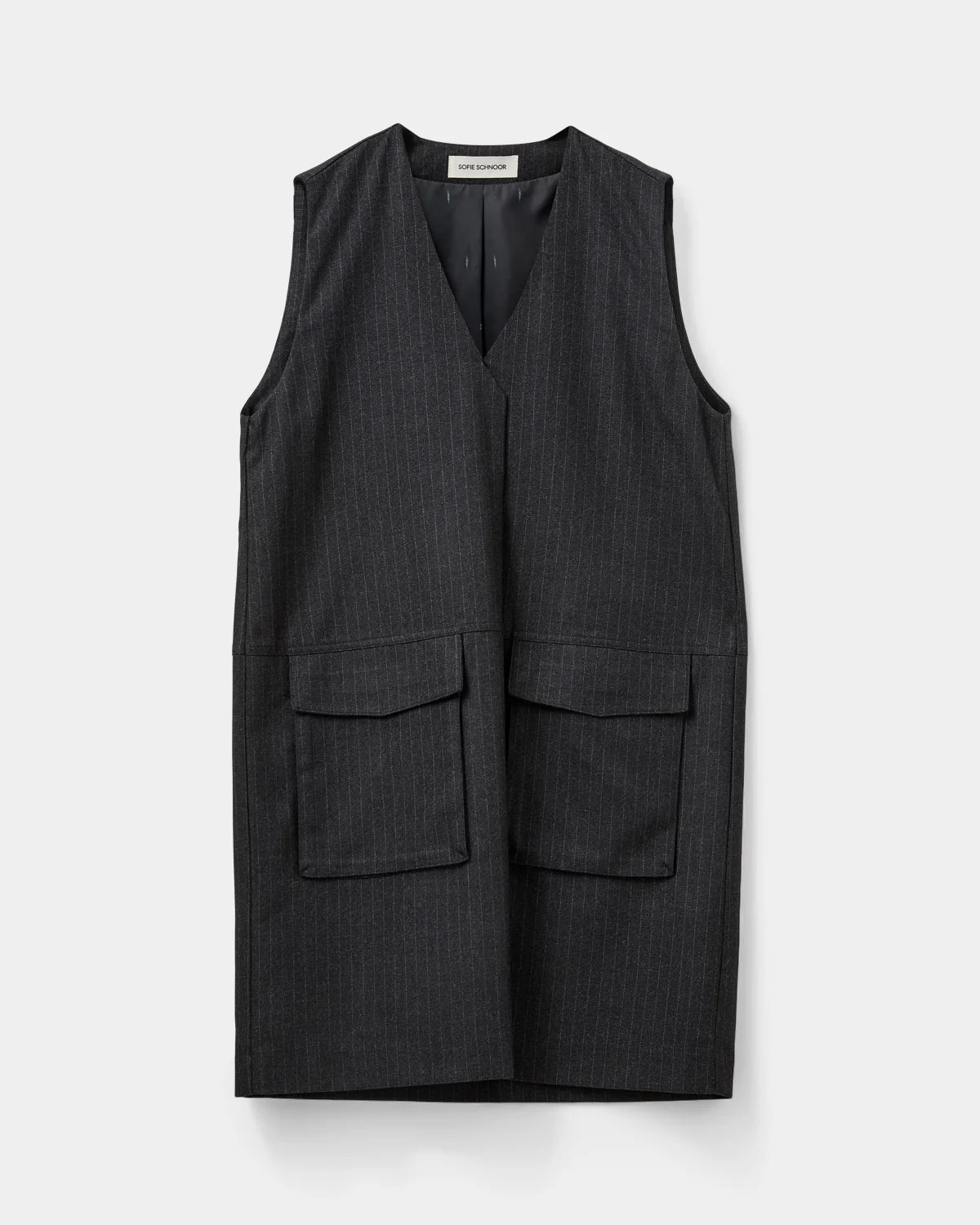 Baluna Viscose Mix Dress in Charcoal with feint Grey Stripe