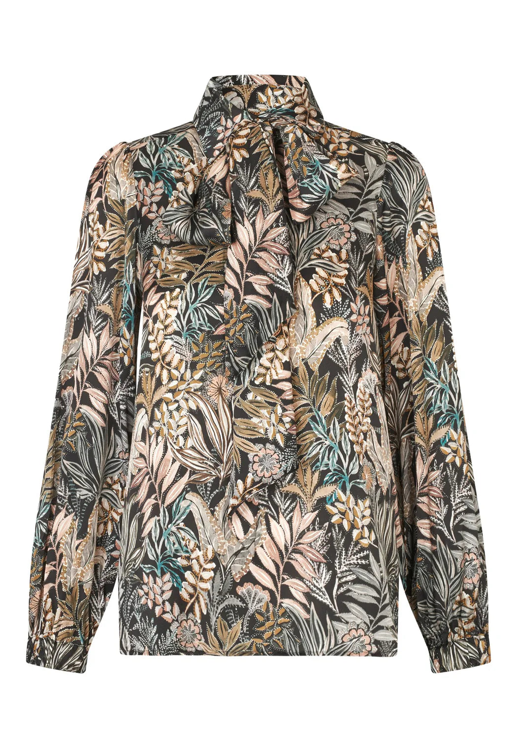 KIKKIDea 100% Silk Blouse in Sencha black