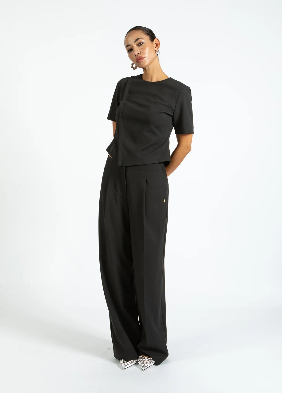 Wide Legged Suit Trousers in Black