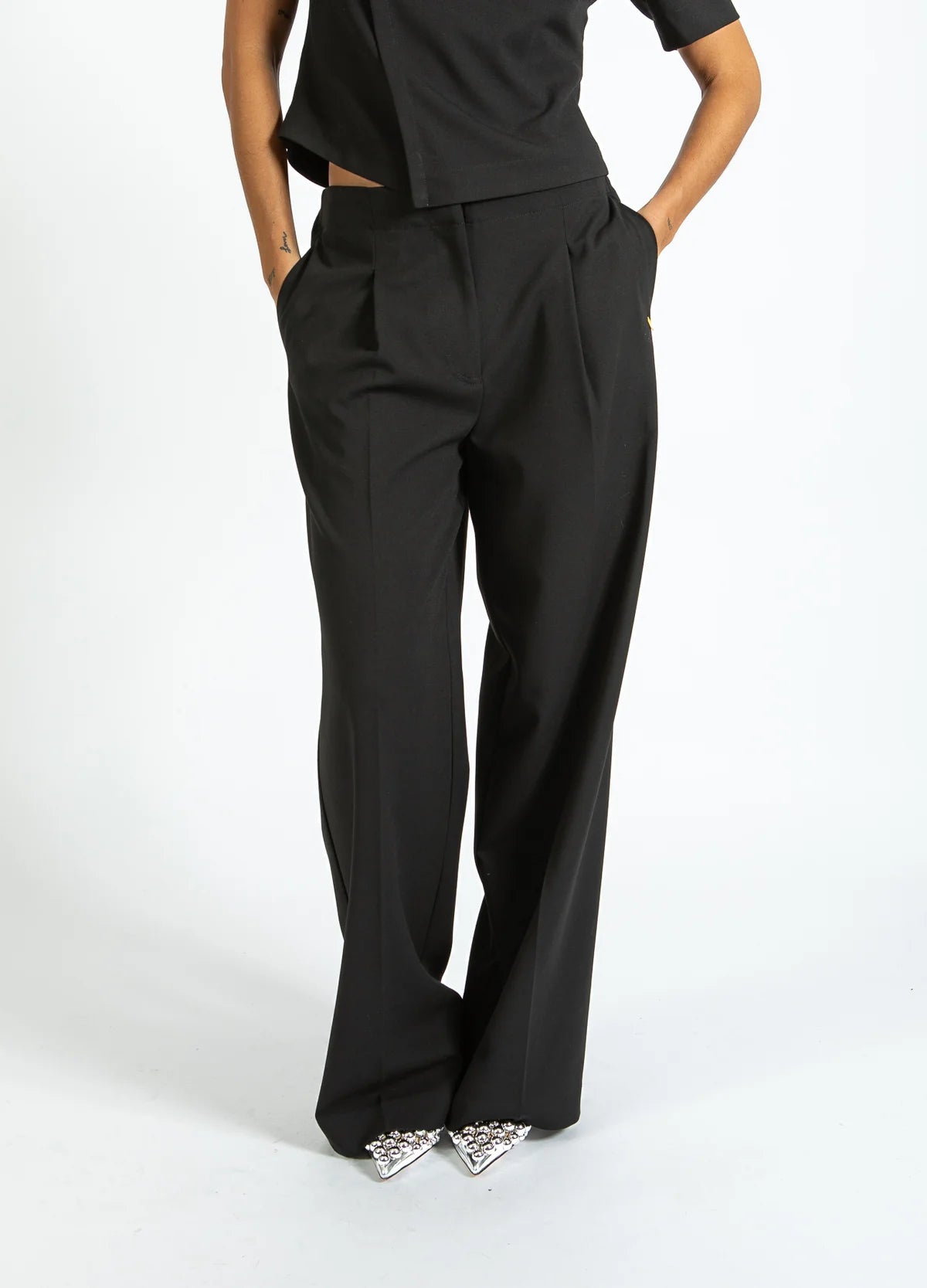 Wide Legged Suit Trousers in Black