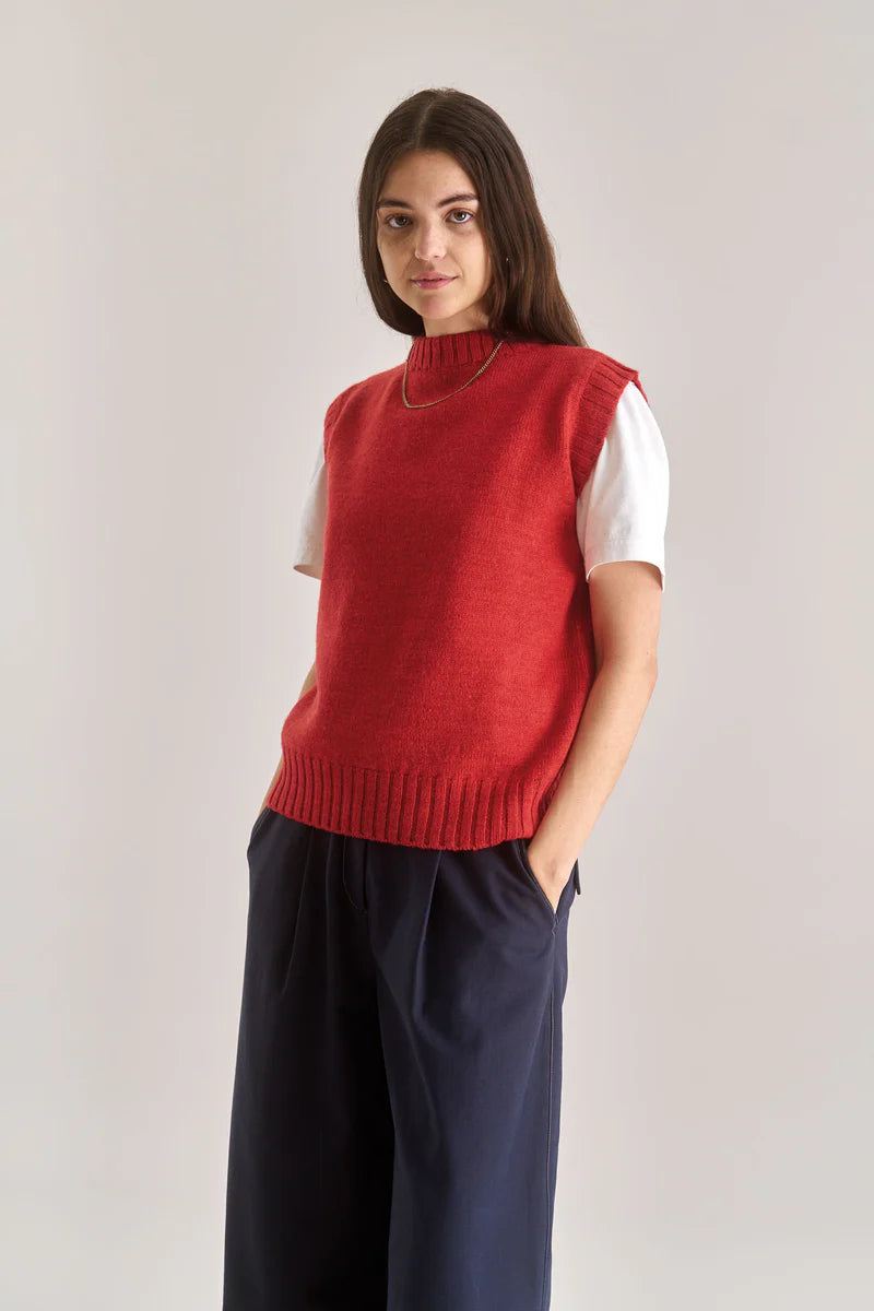 India 100% Lambswool Vest Top in Bright Red