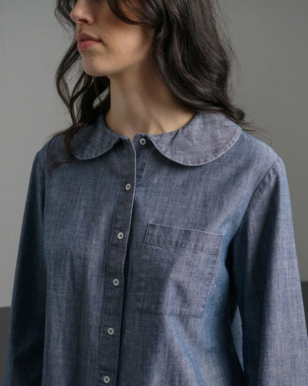 Jolene 100% Organic Cotton Casual Shirt in Denim Chambray