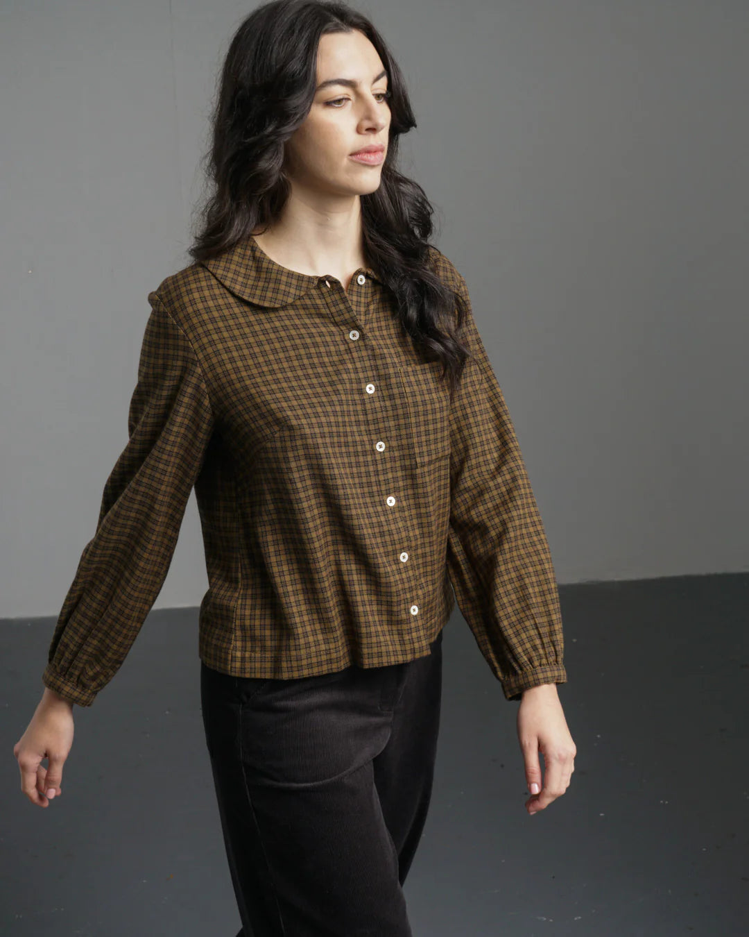 Jolene 100% Organic Cotton Casual Shirt in Brown Flannel Check